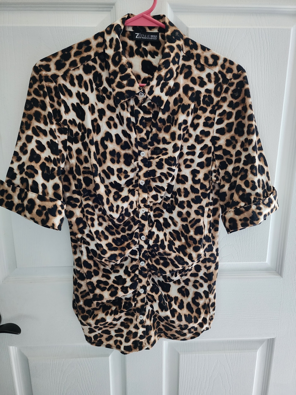 New York & Company Leopard Print Button Down Dress Shirt